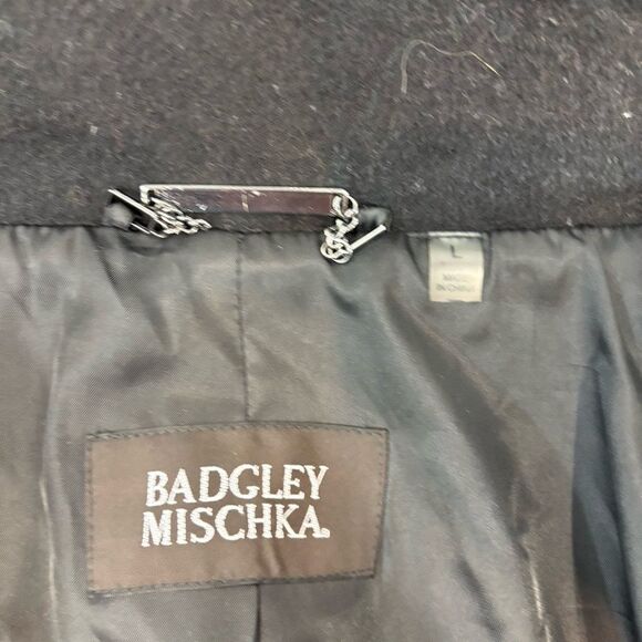 Badgley Mischka Women's Black Wool Leather Puffer Coat sz L - Picture 11 of 14